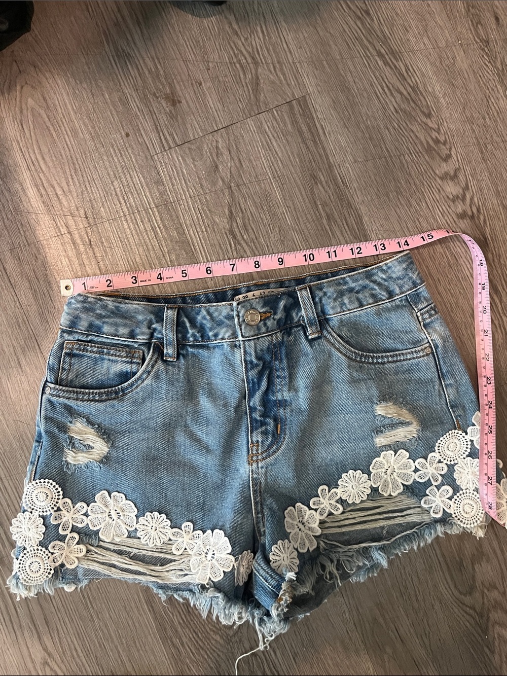 Denim Lace Trim Women Shorts - Picture 4 of 5